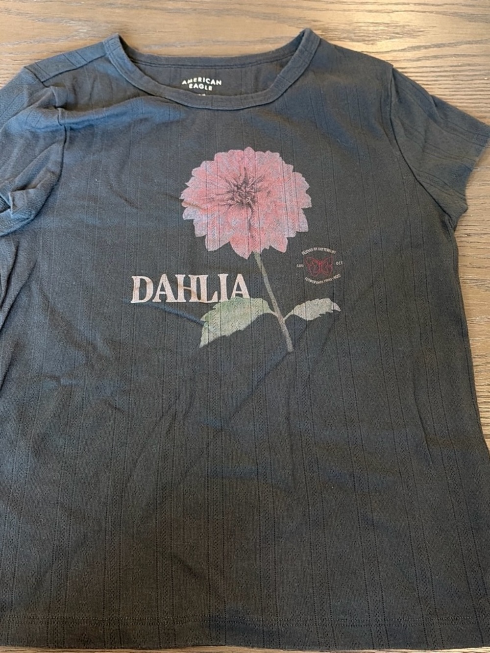 American Eagle Outfitters "Dahlia" Graphic Tee - Black with Pink Flower
